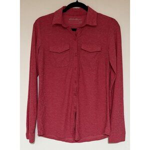 Eddie Bauer Women's Long Sleeve Moisture Wicking Pink/Red Button Front Shirt XS